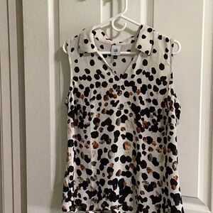 Cabi Sleeveless Blouse - Black, White, Brown Abstract Circle Print